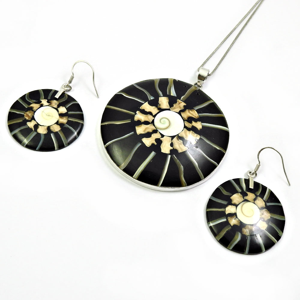 925 Silver Natural Shiva Eye Shell Earrings Pendant Set
