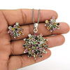 Natural Tourmaline Gemstone 925 Silver Earrings Pendant Set