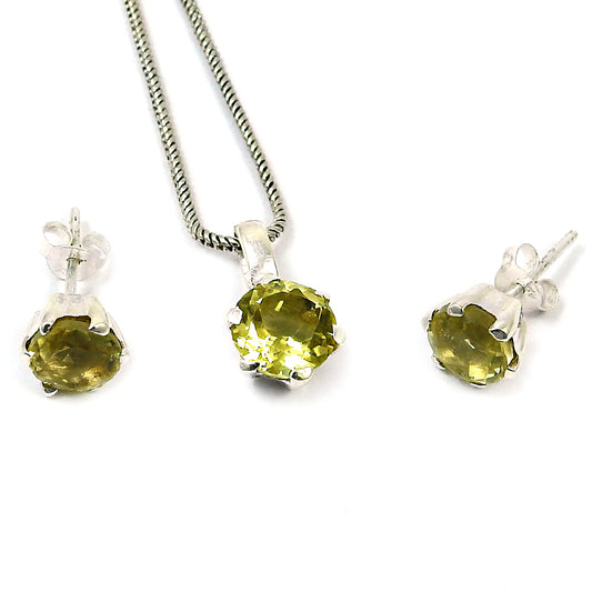 Natural Lemon Topaz 925 Silver Earrings Pendant Set