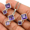 Natural Amethyst Gemstone Sterling Silver Earrings Pendant Set