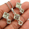 Natural Green Amethyst 925 Sterling Silver Earrings Pendant Set