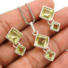 Natural Lemon Topaz Earrings Pendant 925 Silver Jewelry Set