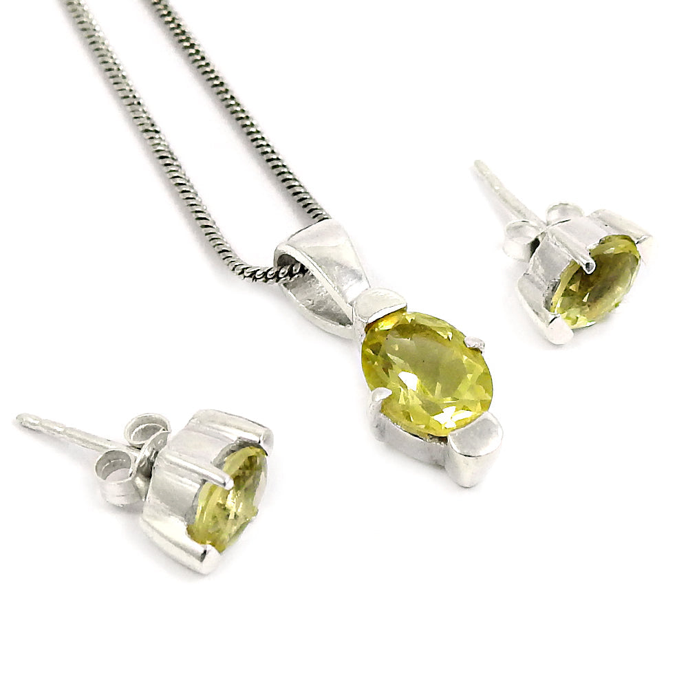 Lemon Topaz Earrings Pendant Set 925 Sterling Silver Jewelry