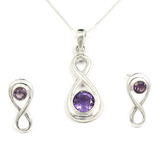 Jewelry Set 925 Silver Amethyst Gemstone Earrings Necklace