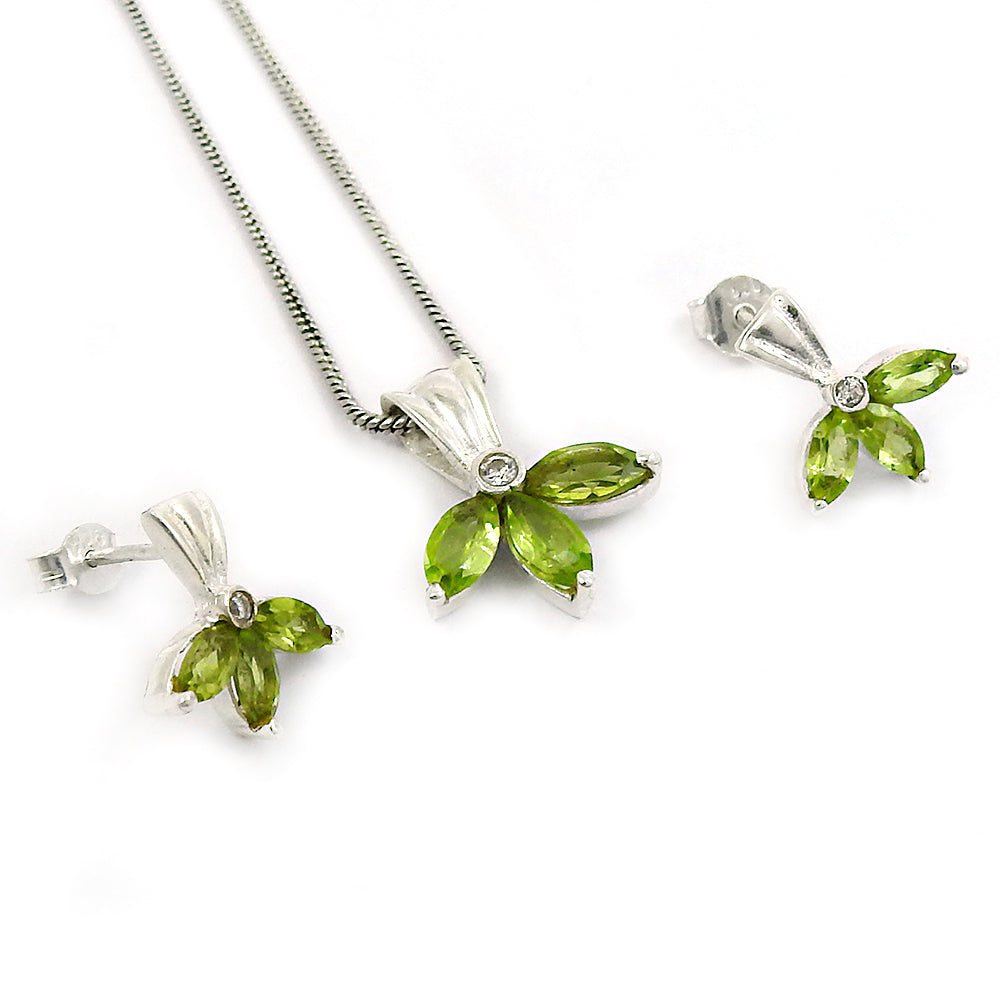 925 Silver Peridot Earrings Pendant Women Gift Jewelry Set