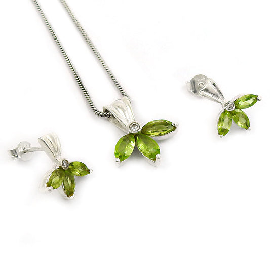 925 Silver Peridot Earrings Pendant Women Gift Jewelry Set