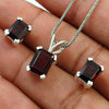 Genuine Garnet Gemstone Earrings Pendant Set in 925 Sterling Silver
