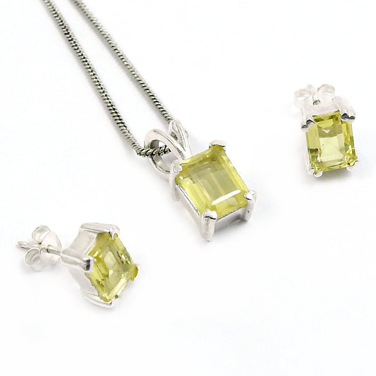Elegant 925 Sterling Silver Lemon Topaz Earrings Pendant Jewelry Set