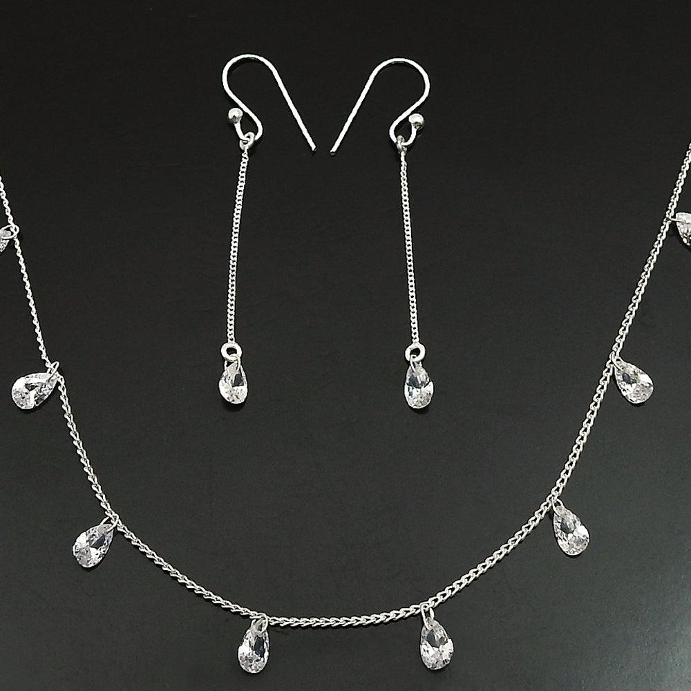 Classic White CZ Earrings Necklace Jewelry Set in Sterling Silver