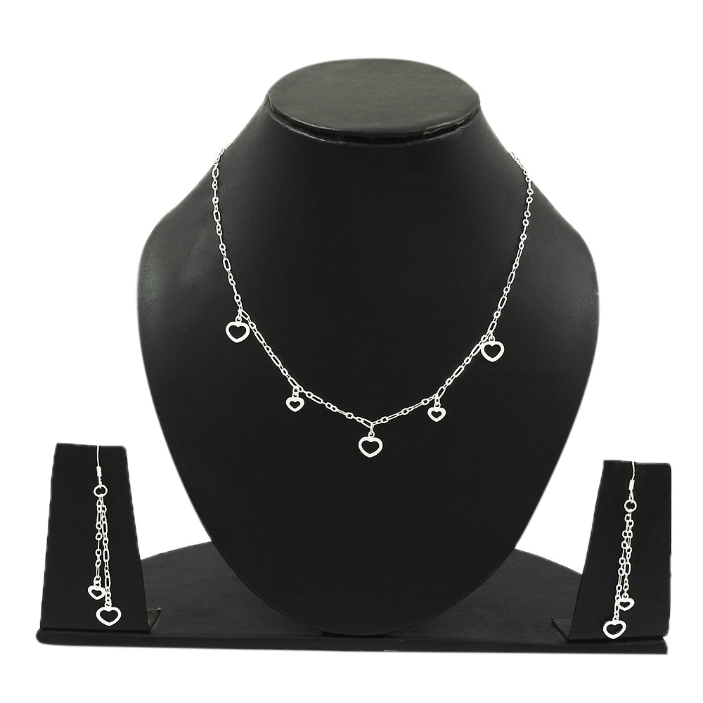 Classic Sterling Silver Heart Charm Earrings Necklace Set Perfect Gift for Her