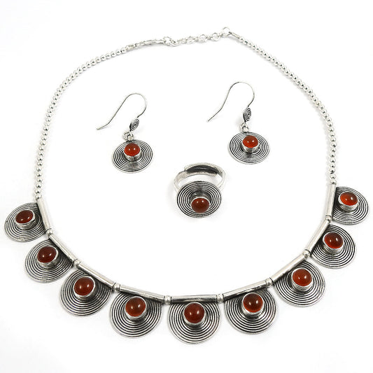 Classic 925 Silver Carnelian Gemstone Jewelry Set Perfect Gift for Women Girls