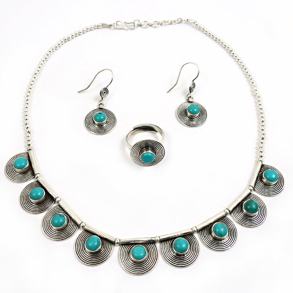Genuine Turquoise 925 Sterling Silver Jewelry Set Gift for Her