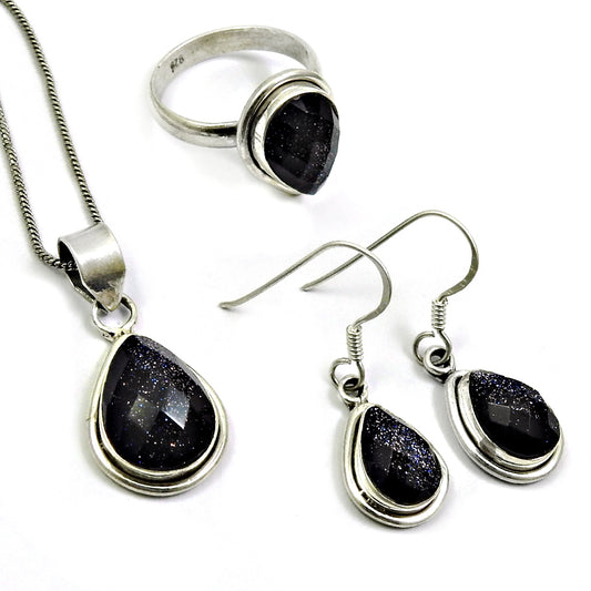 Classic Sterling Silver Blue Sunstone Jewelry Set A Perfect Gift for Every Occasion