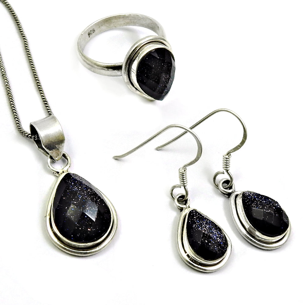 Classic Sterling Silver Blue Sunstone Jewelry Set A Perfect Gift for Every Occasion