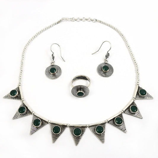 Vintage Inspired Green Onyx 925 Sterling Silver Jewelry Set A Touch of Grace