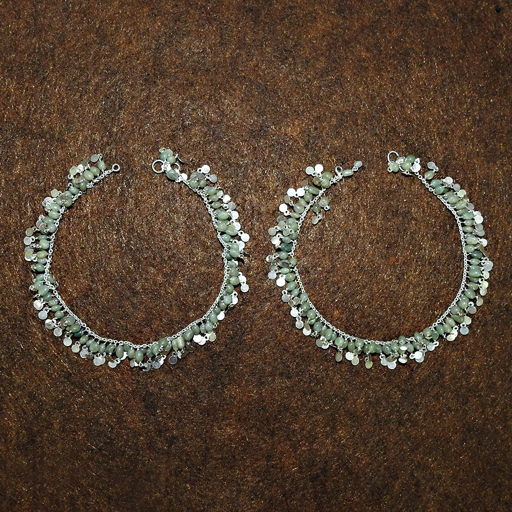 Green Aventurine 925 Sterling Silver Indian Anklets Jewelry