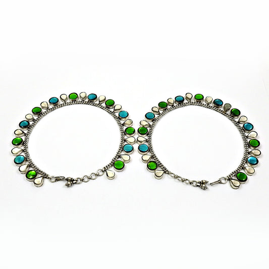 Indian Jewelry Multi Color Quartz 925 Sterling Silver Anklets