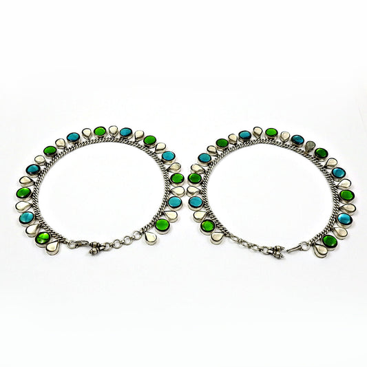 Indian Jewelry Multi Color Quartz 925 Sterling Silver Anklets