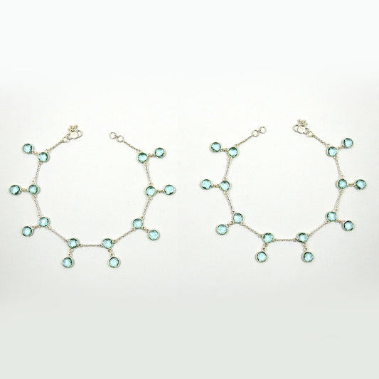 925 Sterling Silver Blue Topaz Quartz Bezel Anklets for Women Girls