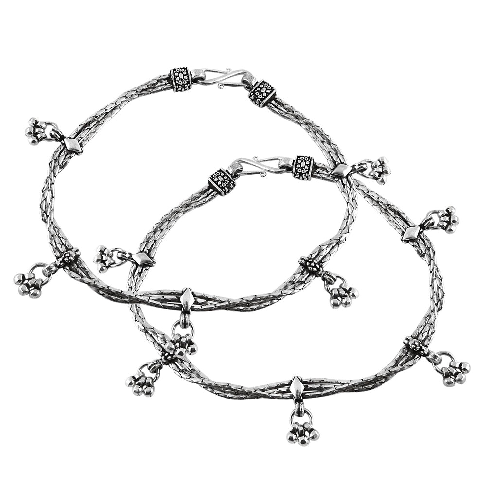 Traditional Indian Oxidized Sterling Silver Handmade Anklets