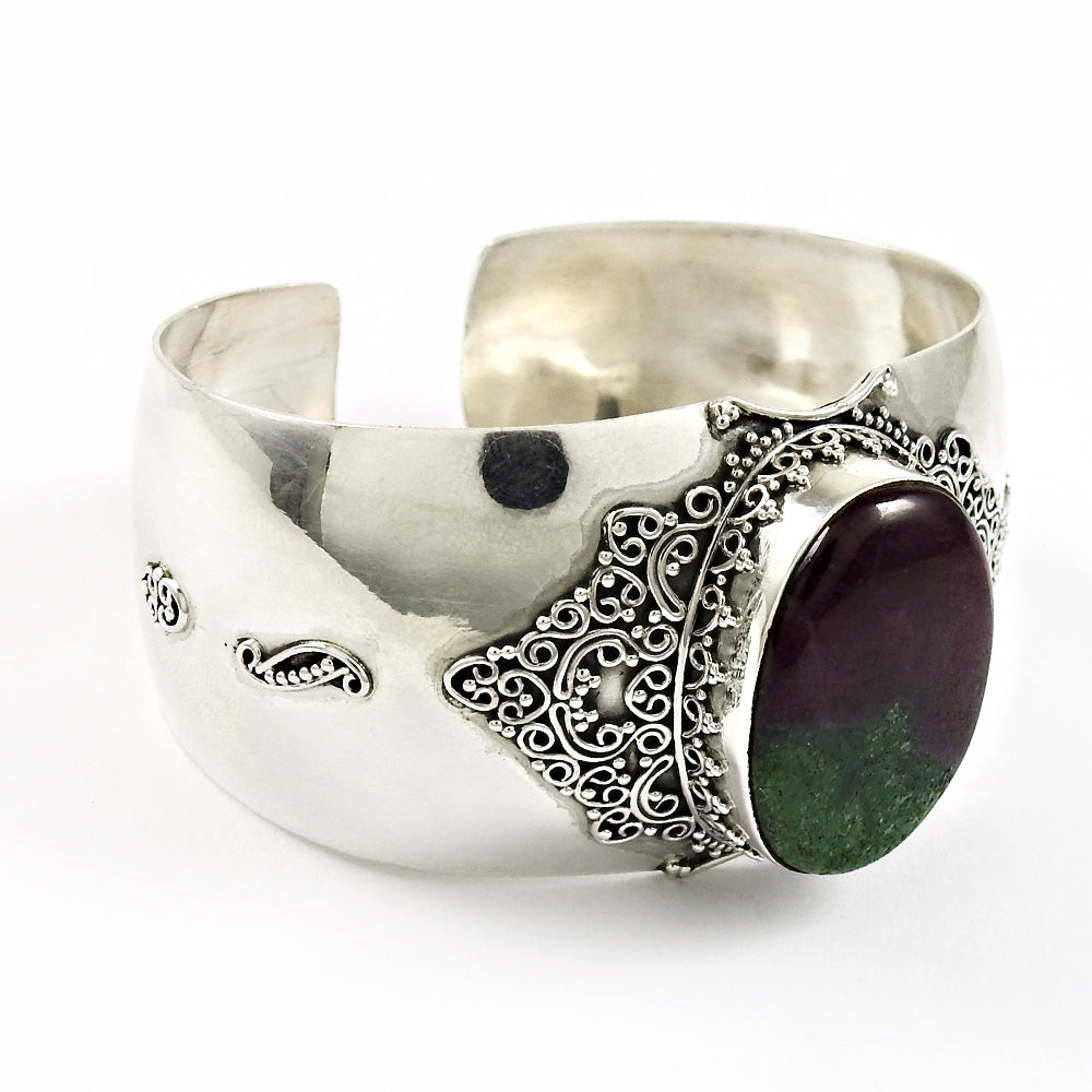 Vintage 925 Sterling Silver Natural Ruby Zoisite Gemstone Open Bangle