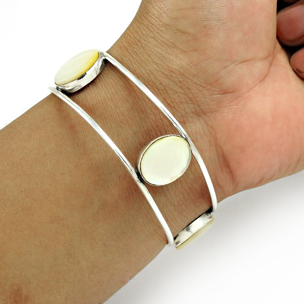 925 Sterling Silver Natural Mother Of Pearl Handmade Bangle