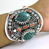 Natural Turquoise Coral Gemstone 925 Silver Elegant Cuff Bangle
