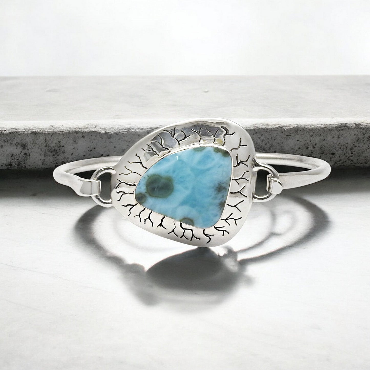 Designer 925 Sterling Silver Natural Larimar Gemstone Bangle
