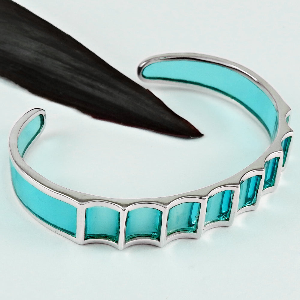 925 Sterling Silver Blue Topaz Quartz Adjustable Bangle