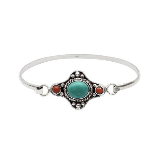 Oval Coral Gemstone Engagement Bezel Boho Trendy Artisan Bangle 925 Solid Silver