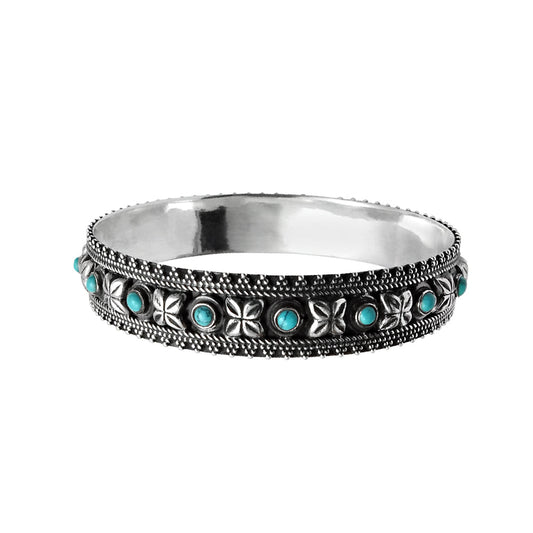 925 Solid Silver Natural Turquoise New Unique Artisan Throat Chakra Bezel Bangle