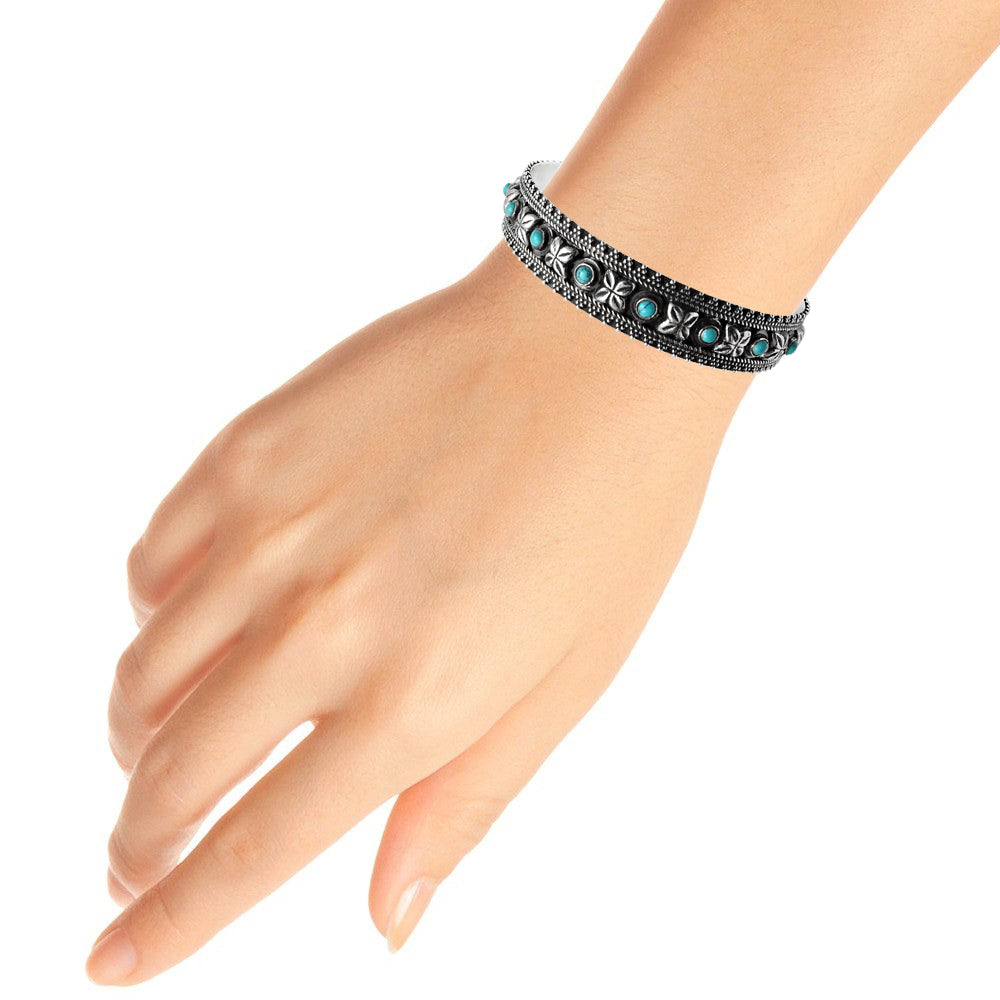 925 Solid Silver Natural Turquoise New Unique Artisan Throat Chakra Bezel Bangle