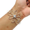 Natural Rainbow Moonstone Gemstone Cuff Flower White Bangle 925 Silver C1