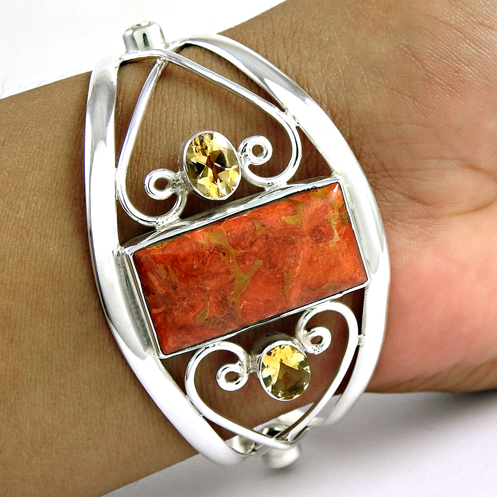 Natural Red Copper Turquoise Citrine Gemstone 925 Sterling Silver Bangle