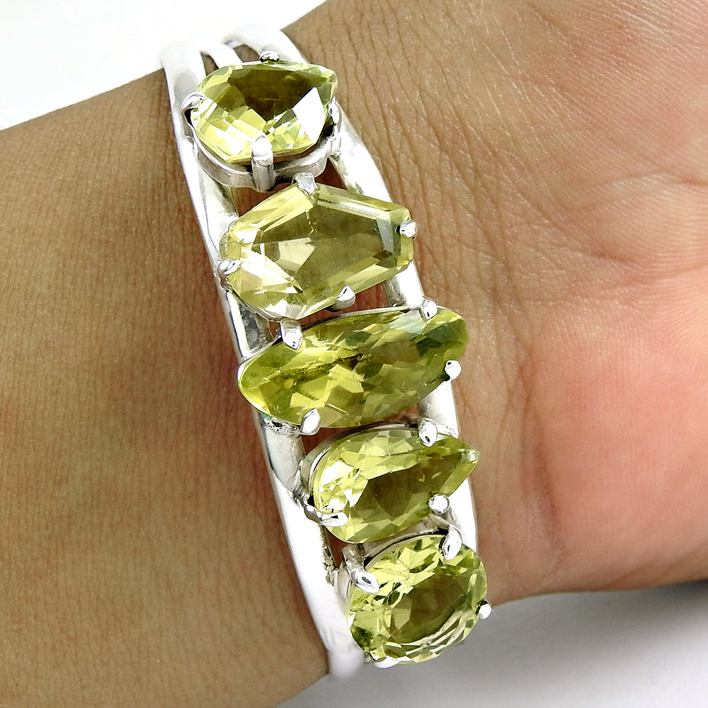 Reiki Healing Natural Lemon Quartz Vintage 925 Sterling Silver Bangle