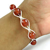 Solid 925 Sterling Silver Beaded Carnelian Gemstone Bangle Woman Gift Jewelry