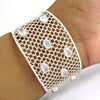 Vintage 925 Silver Natural Rainbow Moonstone Filigree Cuff Bangle