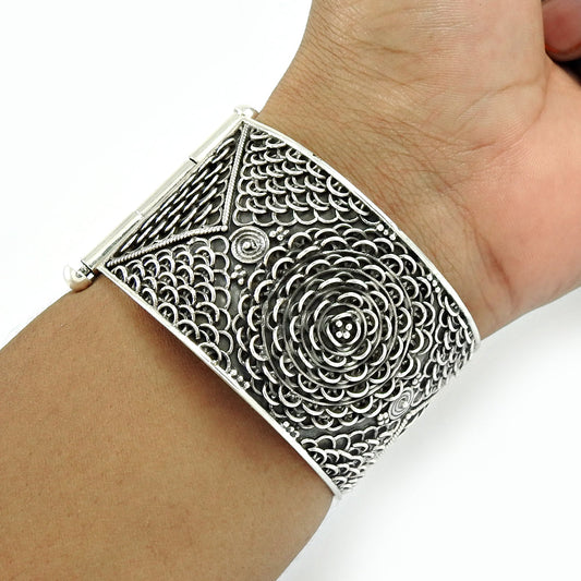 Solid 925 Sterling Oxidized Silver Designer Cuff Bangle