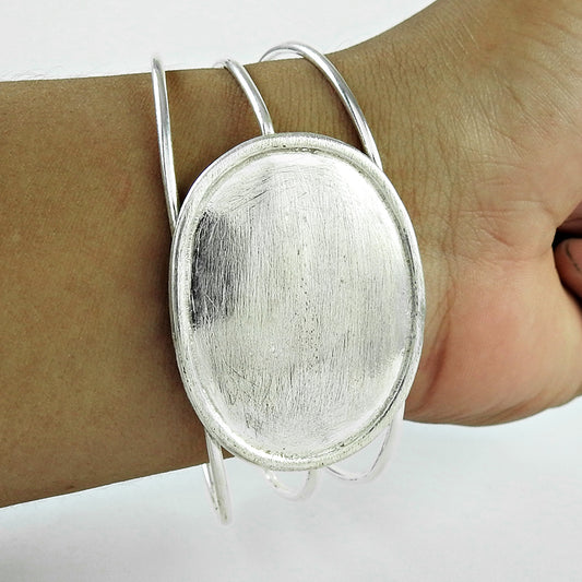 Solid 925 Sterling Silver Open Cuff Bangle for Men Women