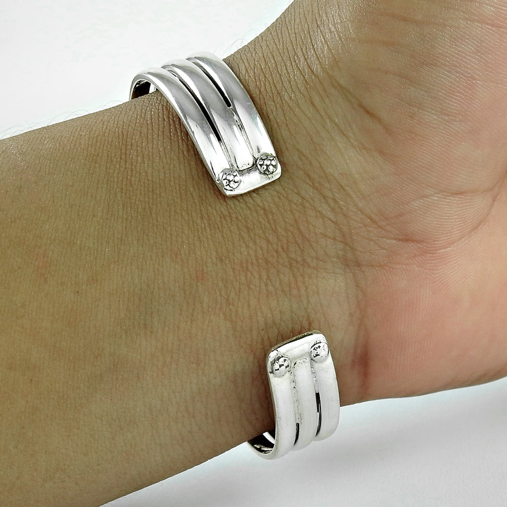 Solid 925 Sterling Silver Indian Religoius Adjustable Cuff Bangle