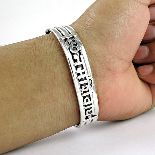 Solid 925 Sterling Silver Indian Religoius Adjustable Cuff Bangle