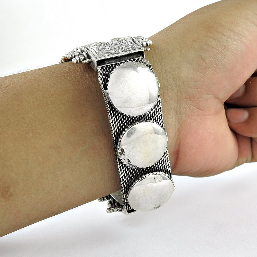 Vintage 925 Sterling Silver Antique Look Artisan Cuff Bangle