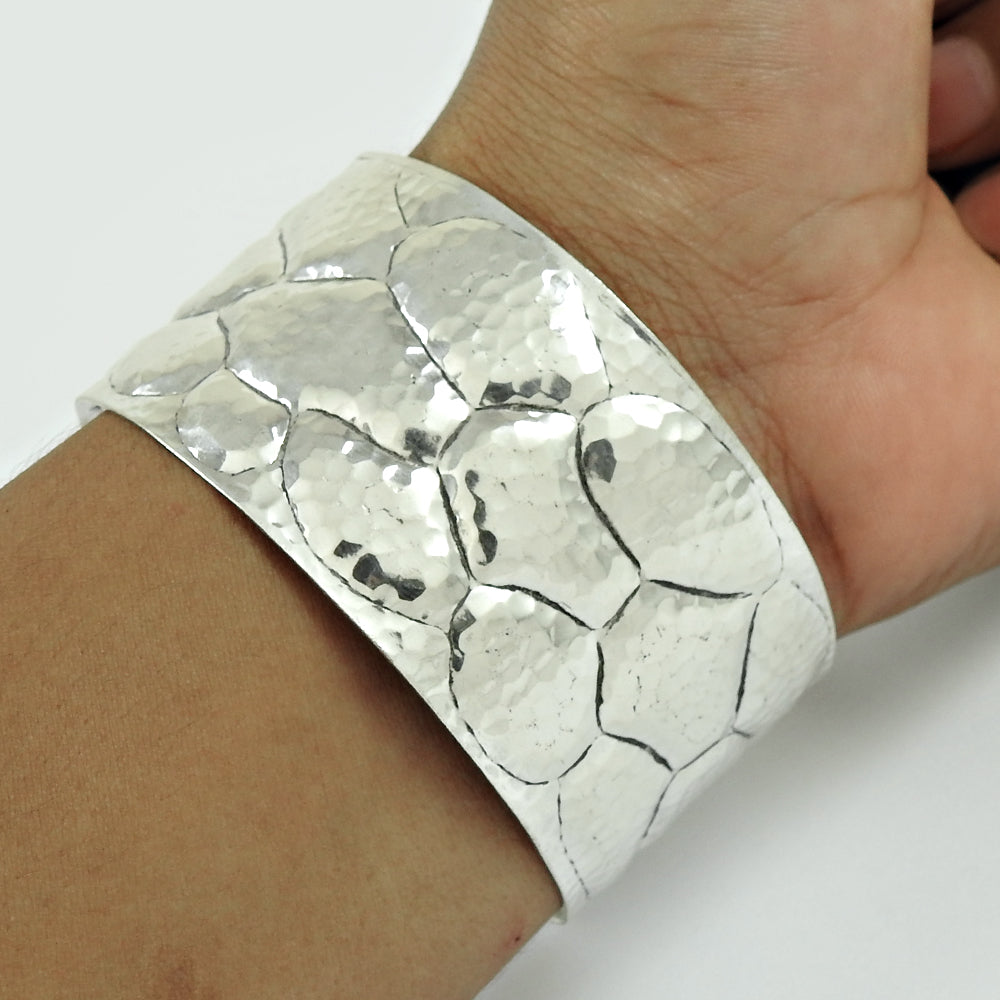 Handmade Solid 925 Sterling Silver Wide Adjustable Bangle