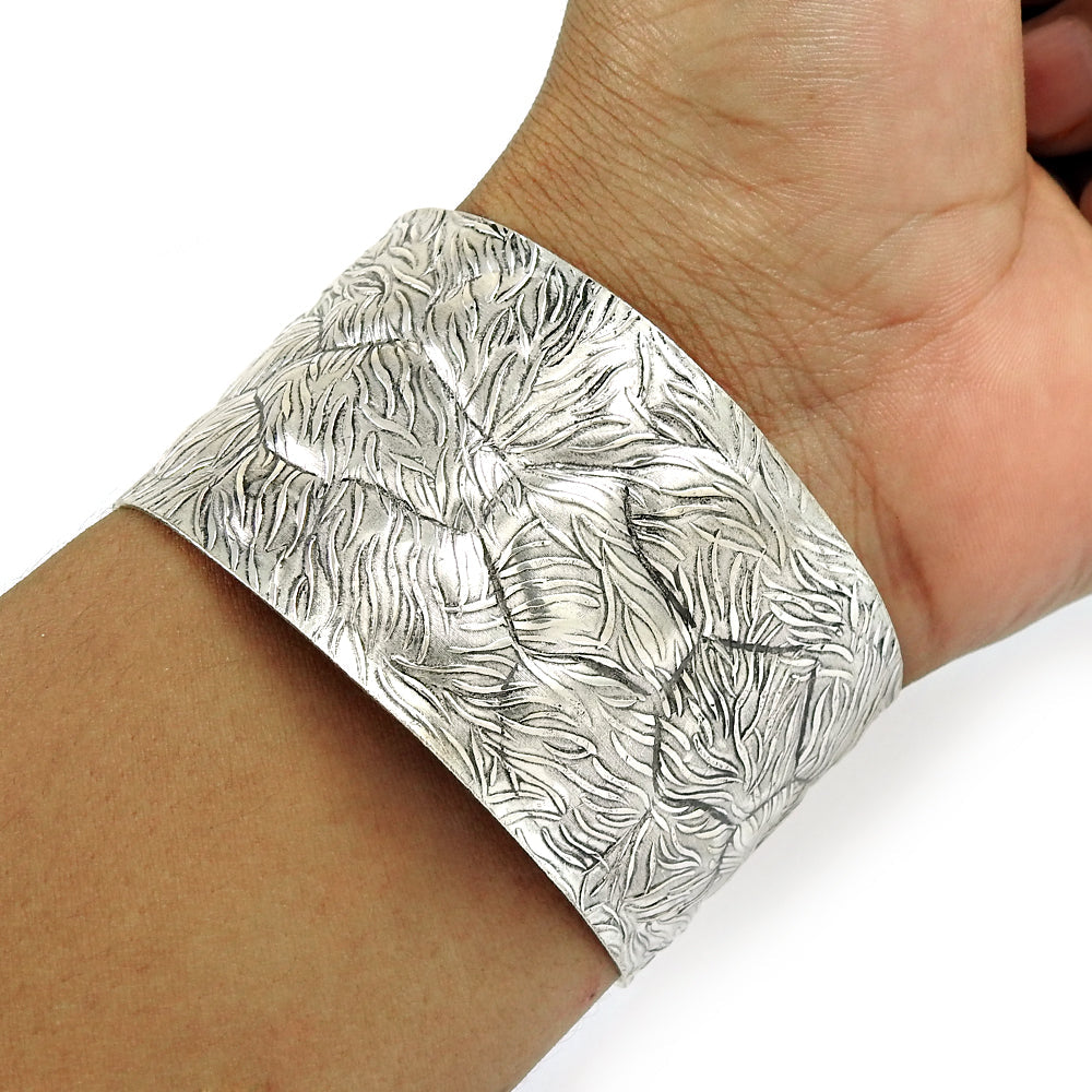 Solid 925 Sterling Silver Wide Bangle Gift for Women