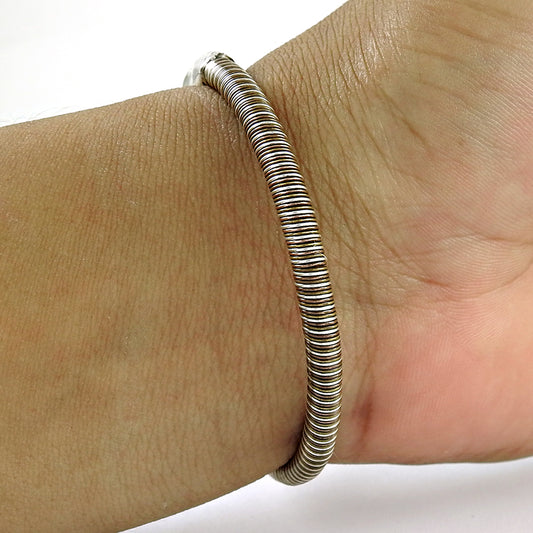 Solid Sterling Silver With Copper Wire Wrapped Adjustable Cuff Bracelet