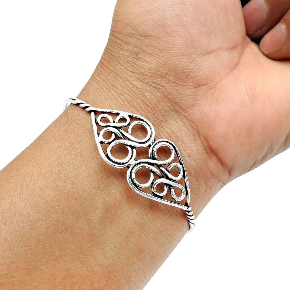 925 Sterling Silver Heart Cuff Bangle