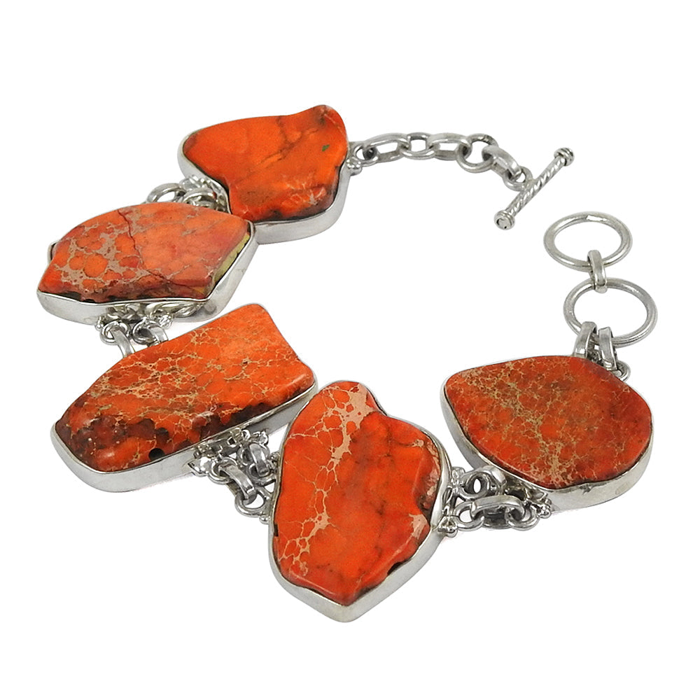 Natural Red Copper Turquoise 925 Silver Chain Ethnic Bracelet For Women R2