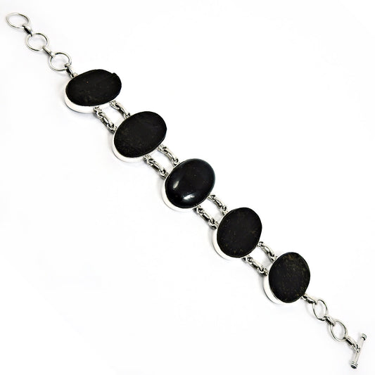 Natural Black Tourmaline Gemstone 925 Silver Chain Healing Bracelet For Women S5