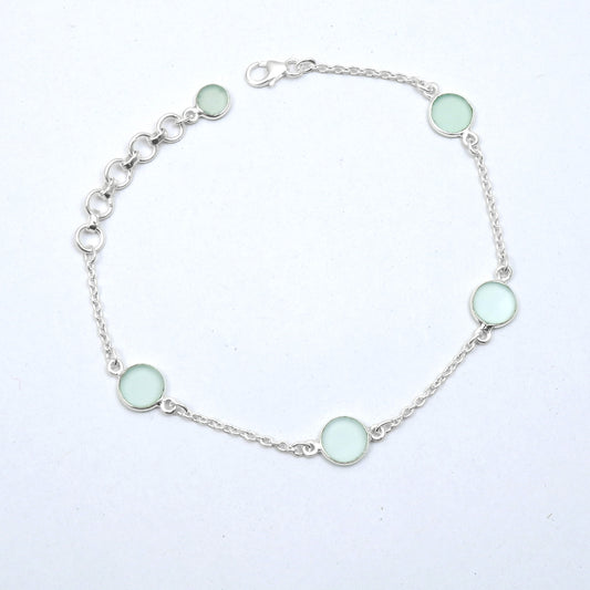 Daughters Day Deal Natural Aquamarine 925 Solid Silver Birthday Chain Bracelet