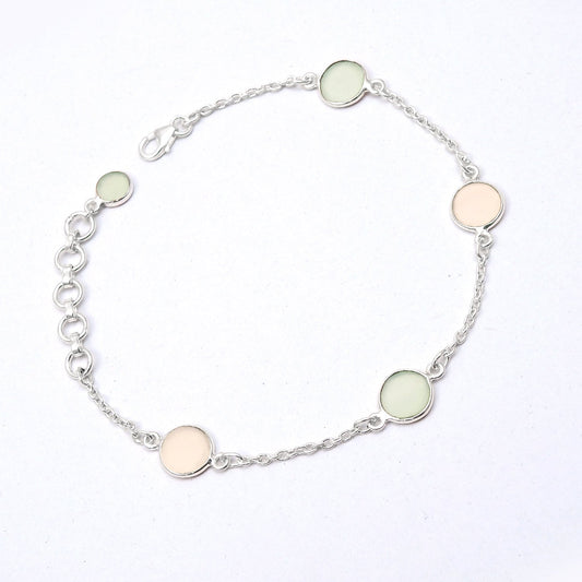Rose Quartz 925 Silver Bezel Chain March Birth Daughter Trendy Bracelet Jewelry